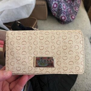 Guess Cream Monogram Clutch